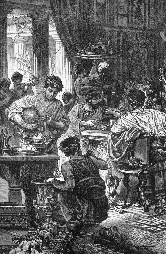 Detail of Engraving of a Roman Banquet by Corbis