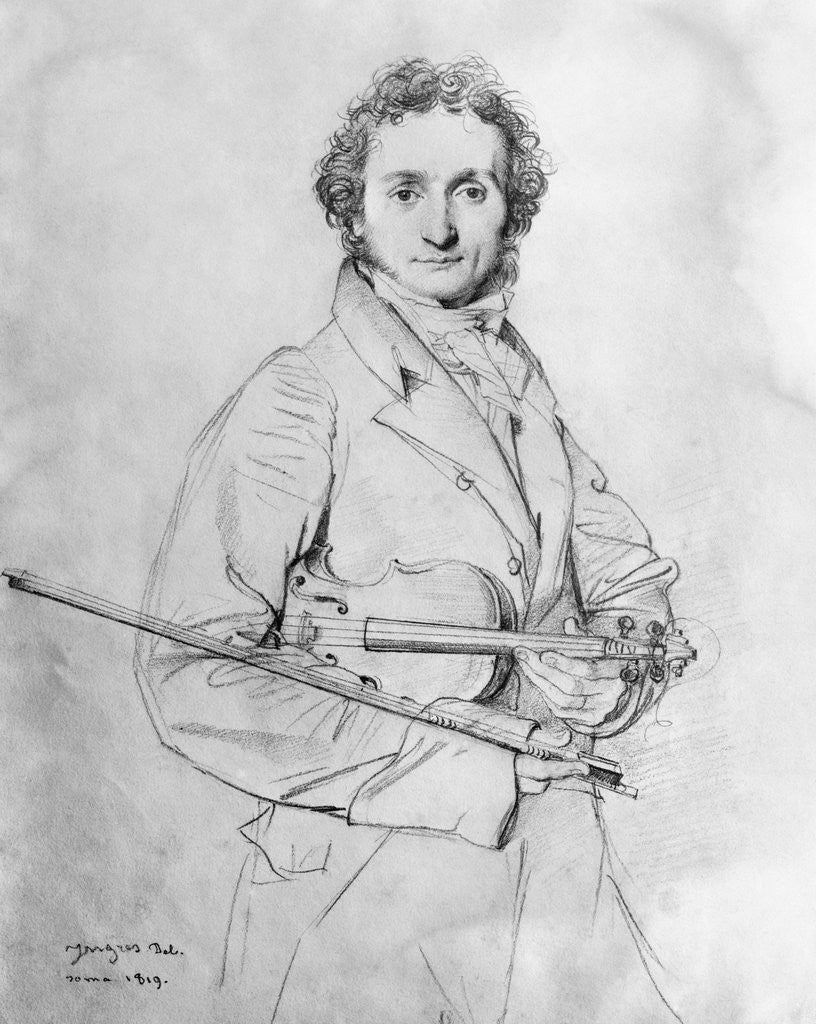 Detail of Pencil Sketch of Niccolo Paganini by Jean Auguste Dominique Ingres