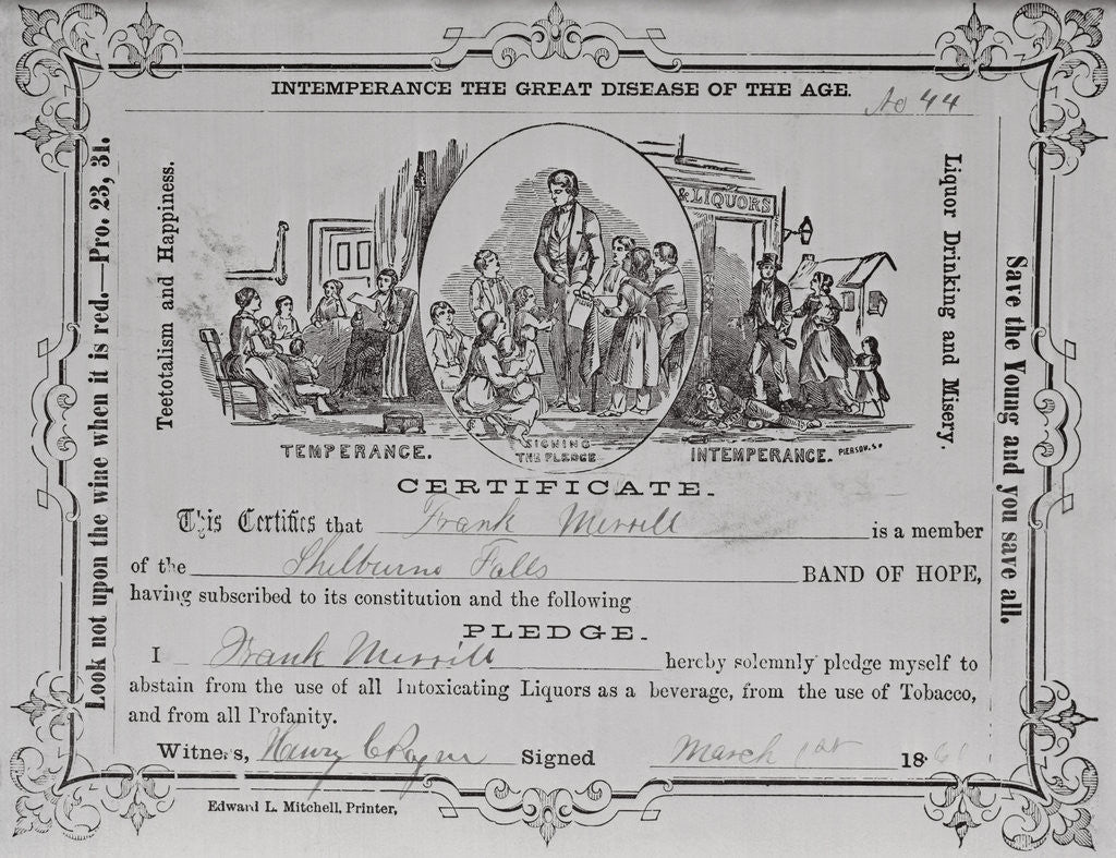 Detail of Temperance Society Certificate by Corbis