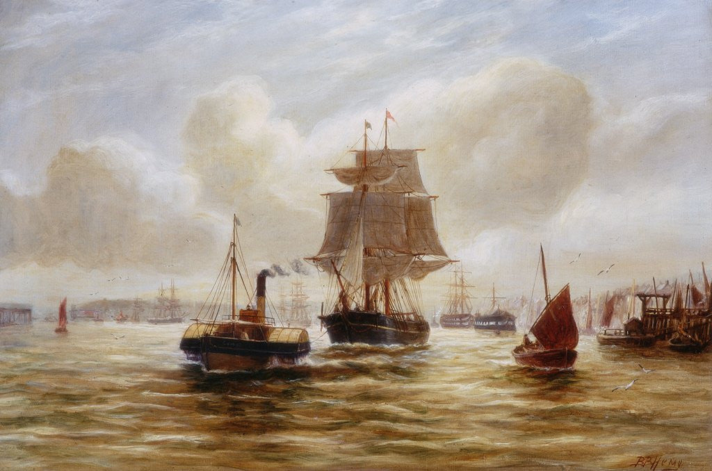 Detail of Steam Tug Towing a Ship at the Mouth of the Tyne by Bernard Benedict Hemy