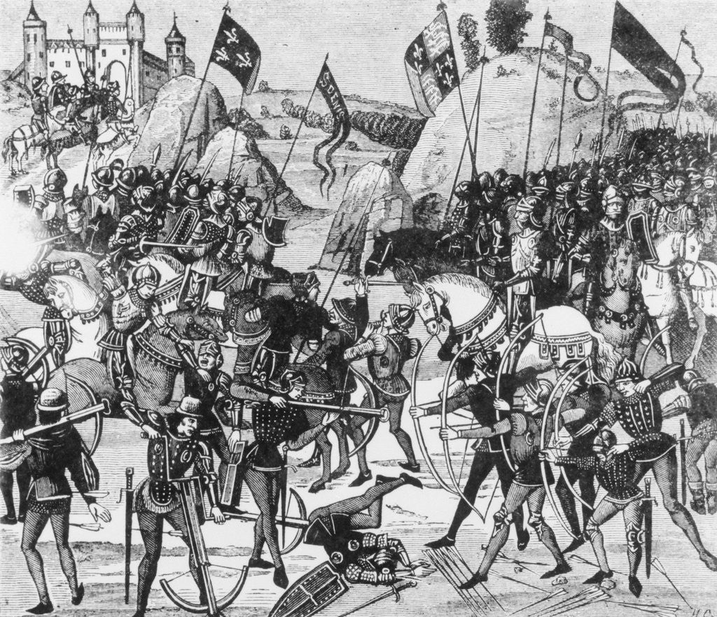 Detail of Illustration of the Battle of Crecy near Castle by Corbis