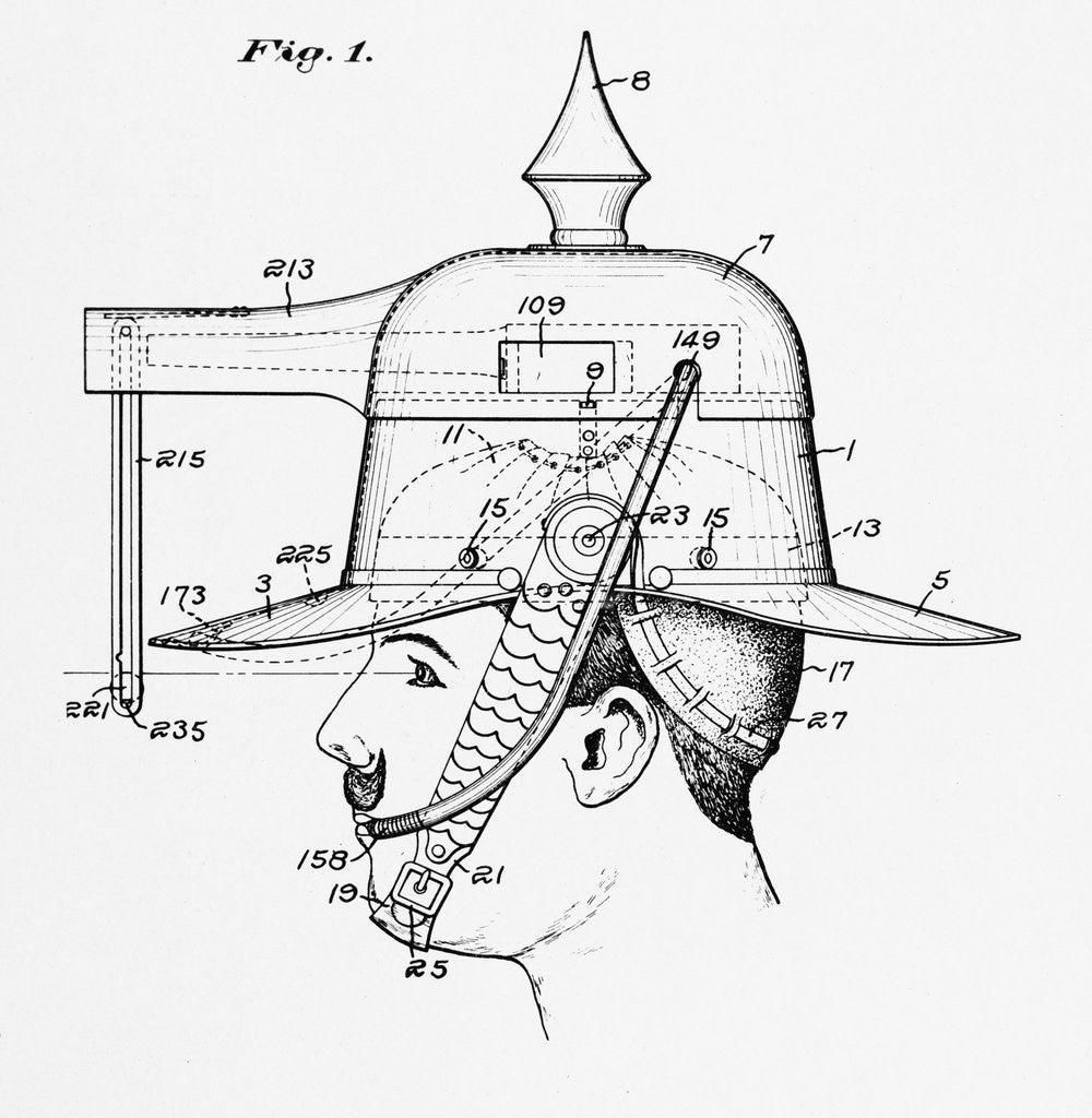 Detail of Diagrammed Illustration of a Helmet with Built in Weapon by Corbis