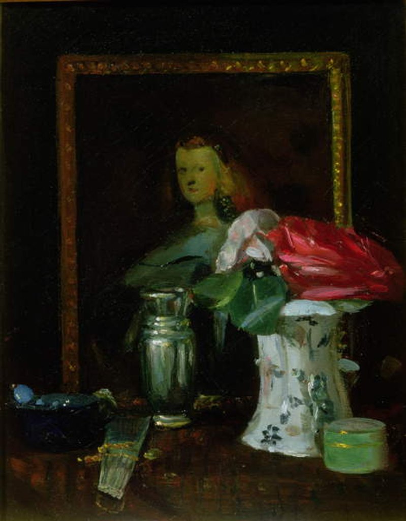 Detail of Still Life of Roses, Portrait, Vase and Fan by George Leslie Hunter