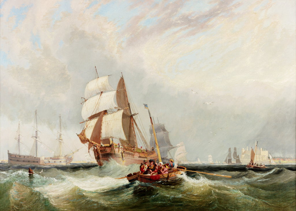 Detail of Shipping Inshore, a Boat Ferrying Passengers by John Wilson Carmichael