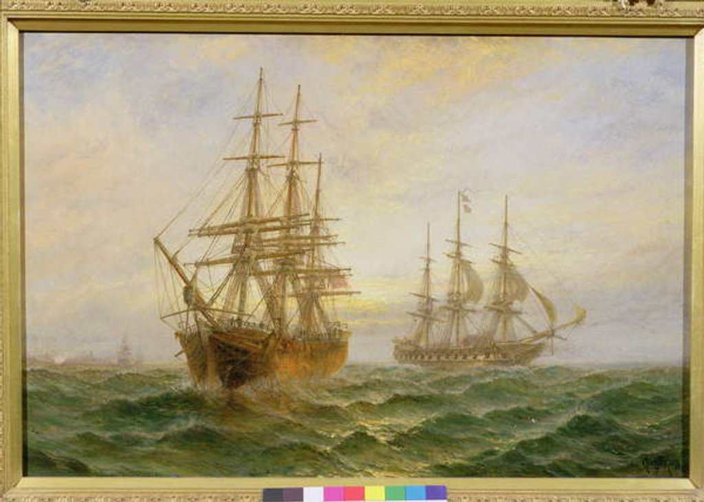 Detail of Two Ships Passing at Sunset by Claude T. Stanfield Moore