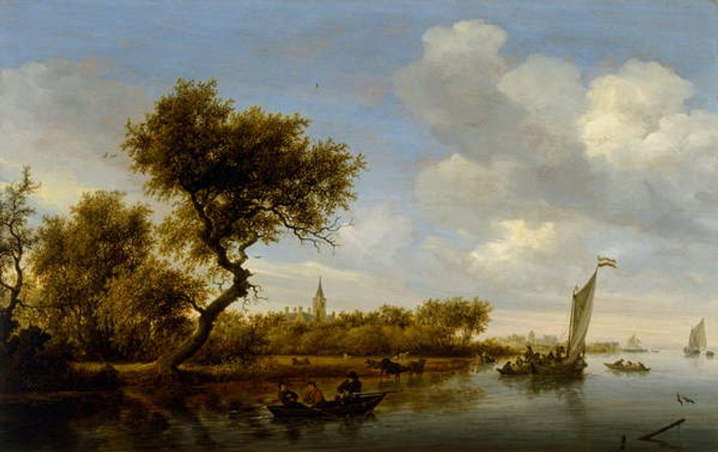 Detail of River Landscape with a Church in the Distance, c.1655-1660 by Salomon van Ruisdael or Ruysdael