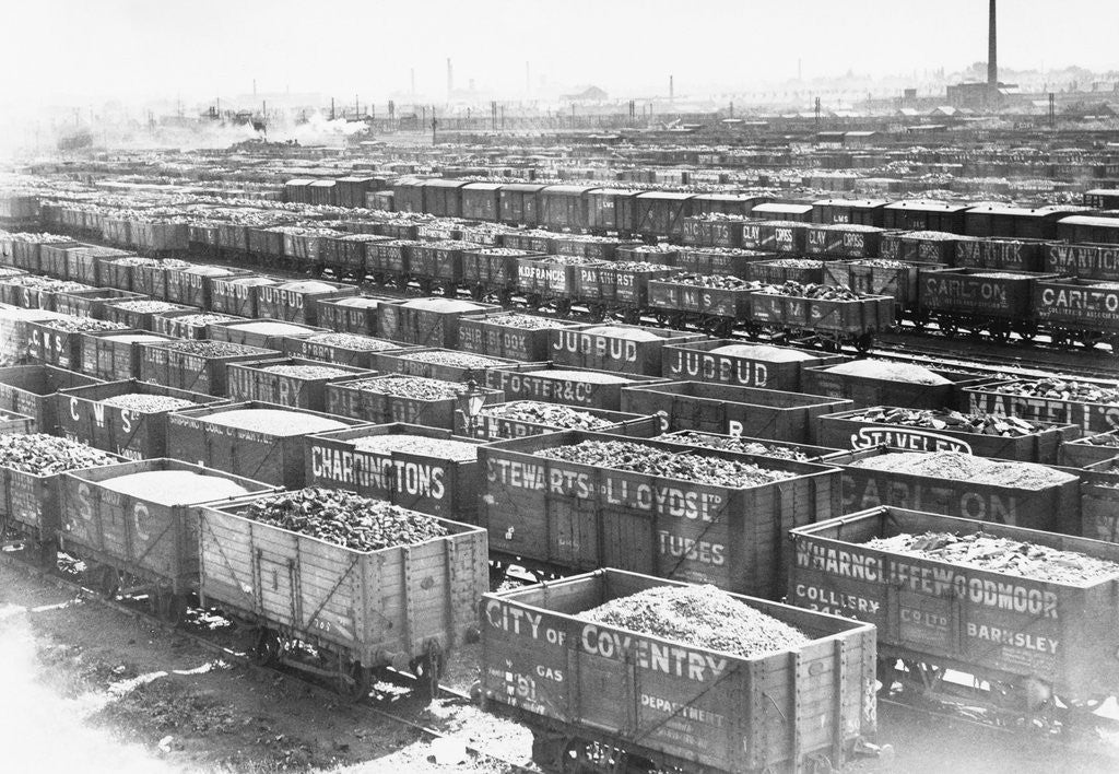 Detail of Coal Wagons in Railroad Sidings by Corbis