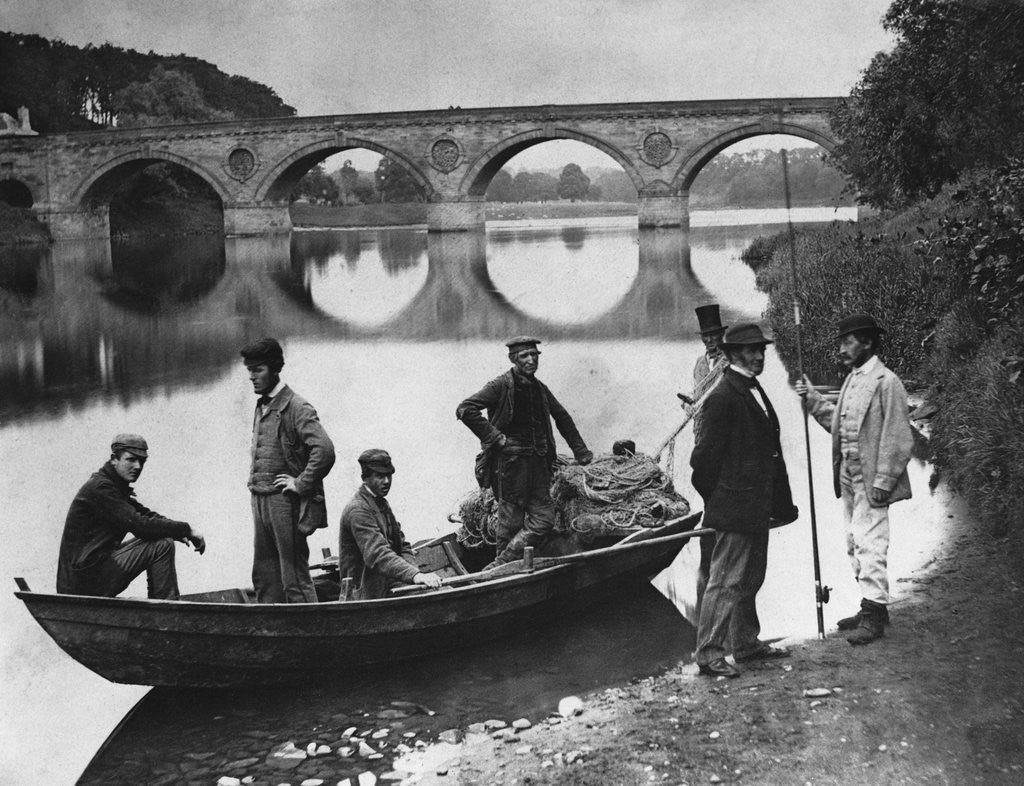 Detail of Fishermen Boating on the River Tweed by Coldstream Bridge