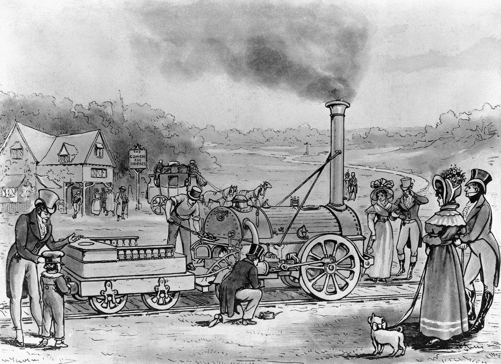 Detail of Locomotive Engine, The Rocket, 1830 Lithograph by Corbis