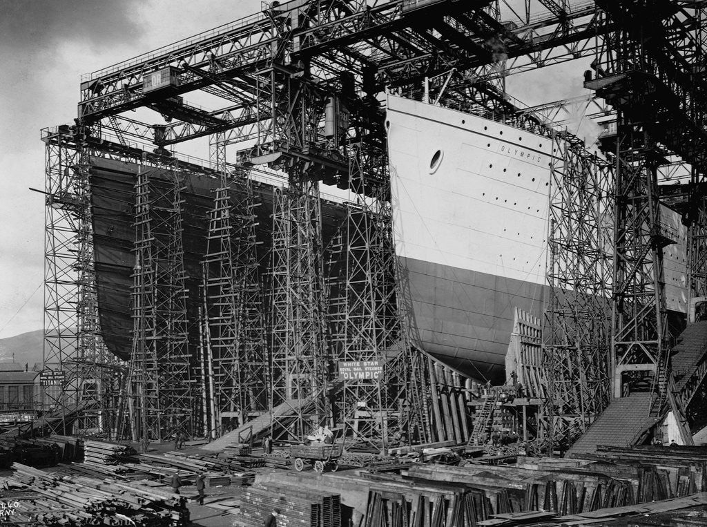 Detail of Olympic and Titanic Being Built by Corbis