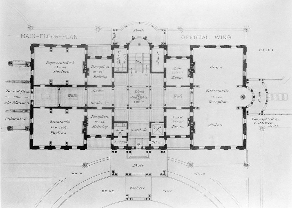 Detail of Floor Plan of the White House by Corbis