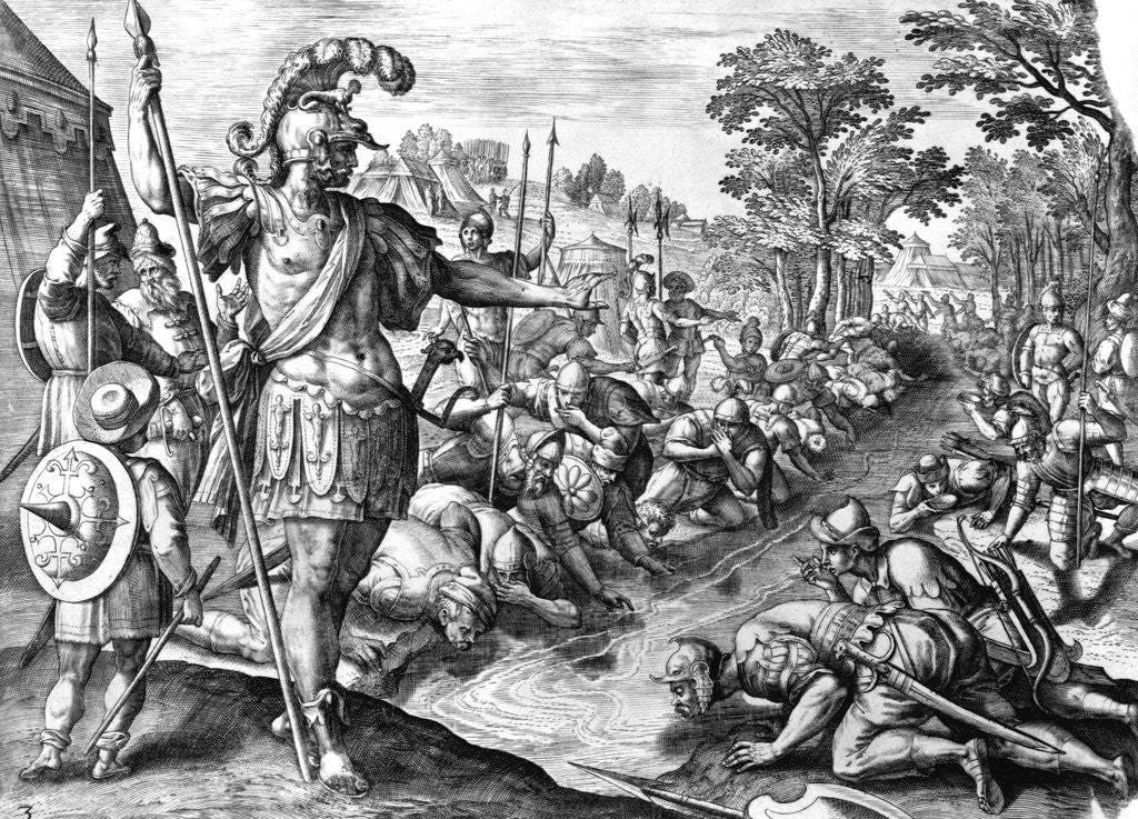 Detail of Engraving Gideon Testing His Soldiers by Corbis