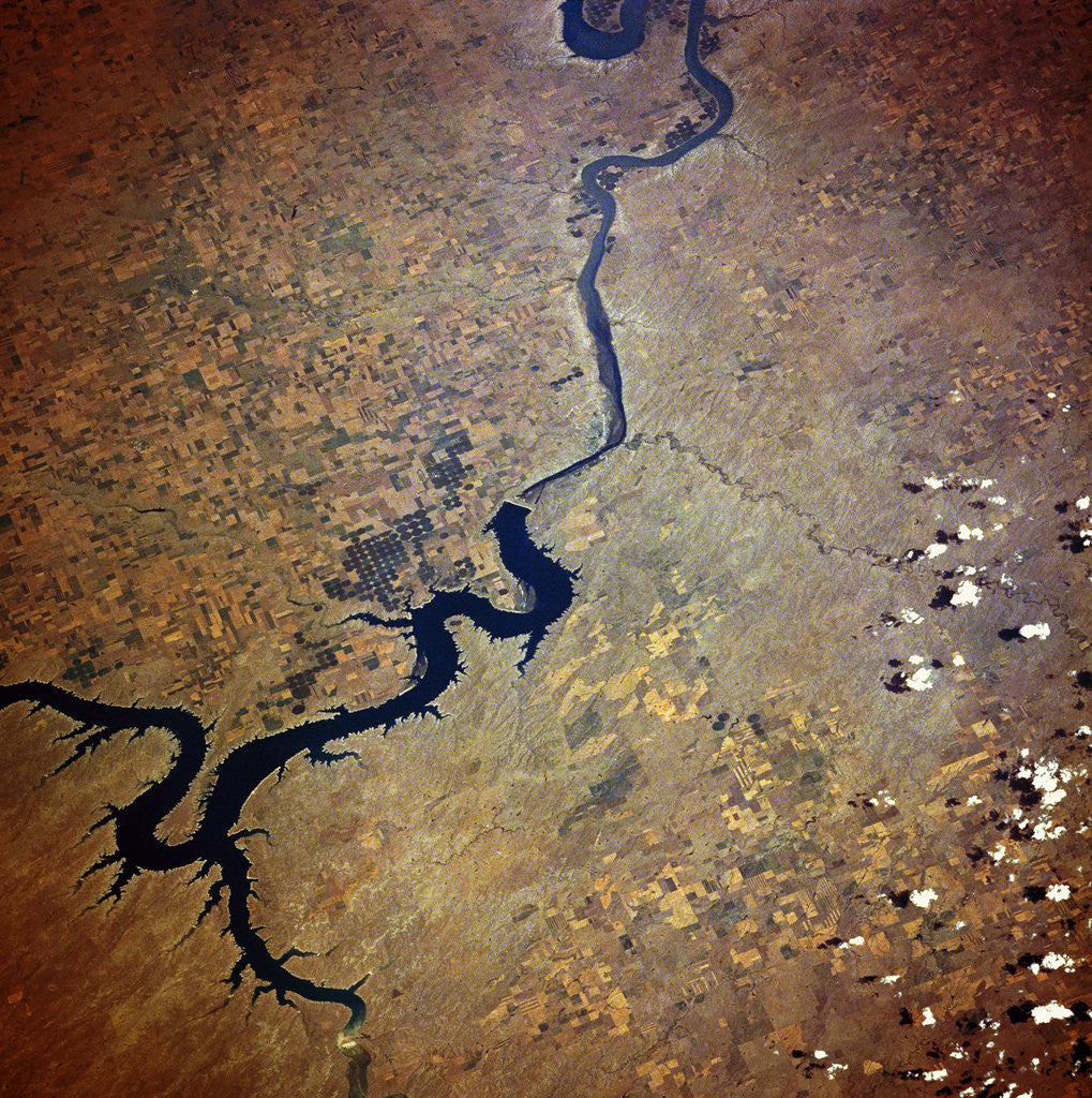 Detail of Low-Earth-Orbit View of Oahe Dam and Missouri River by Corbis