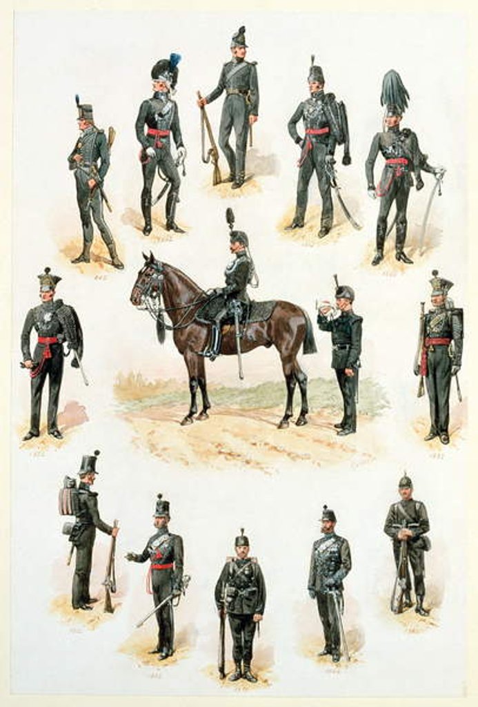 Detail of Uniforms of the Rifle Brigade by Richard Simkin