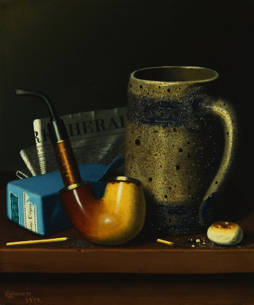 Detail of Still Life with Pipe, Mug, and Newspaper by William Michael Harnett