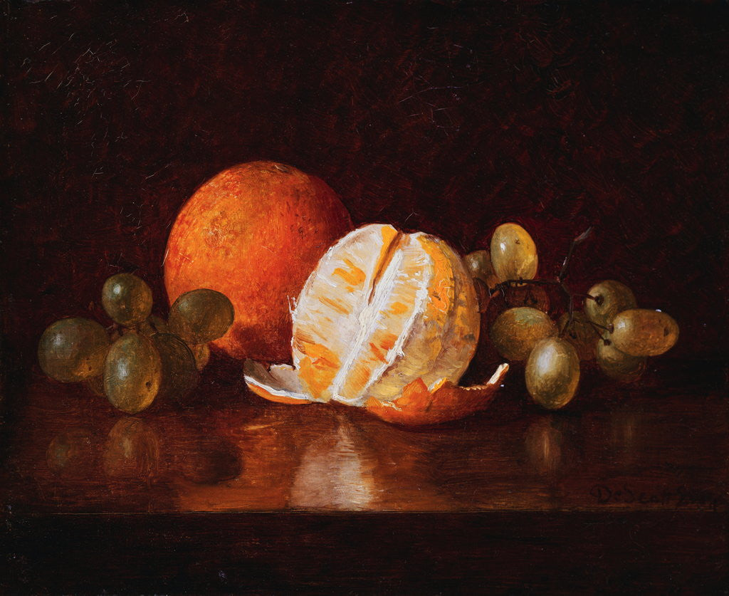 Detail of Still Life with Orange and Grapes by Descott Evans