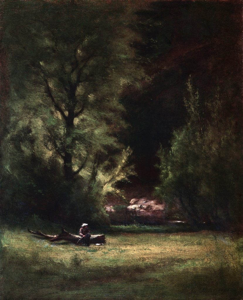 Detail of Landscape with Seated Figure by George Inness