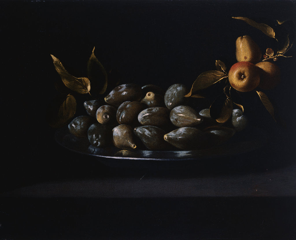 Detail of Plums and Crab Apples on a Plate on a Ledge by Juan De Zurbaran