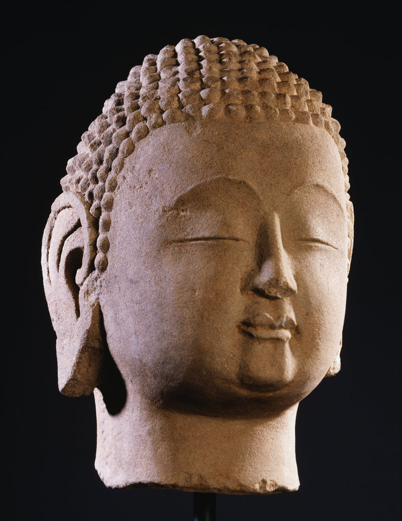 Detail of A Sandstone Head of Buddha. Northern Qi Dynasty by Corbis