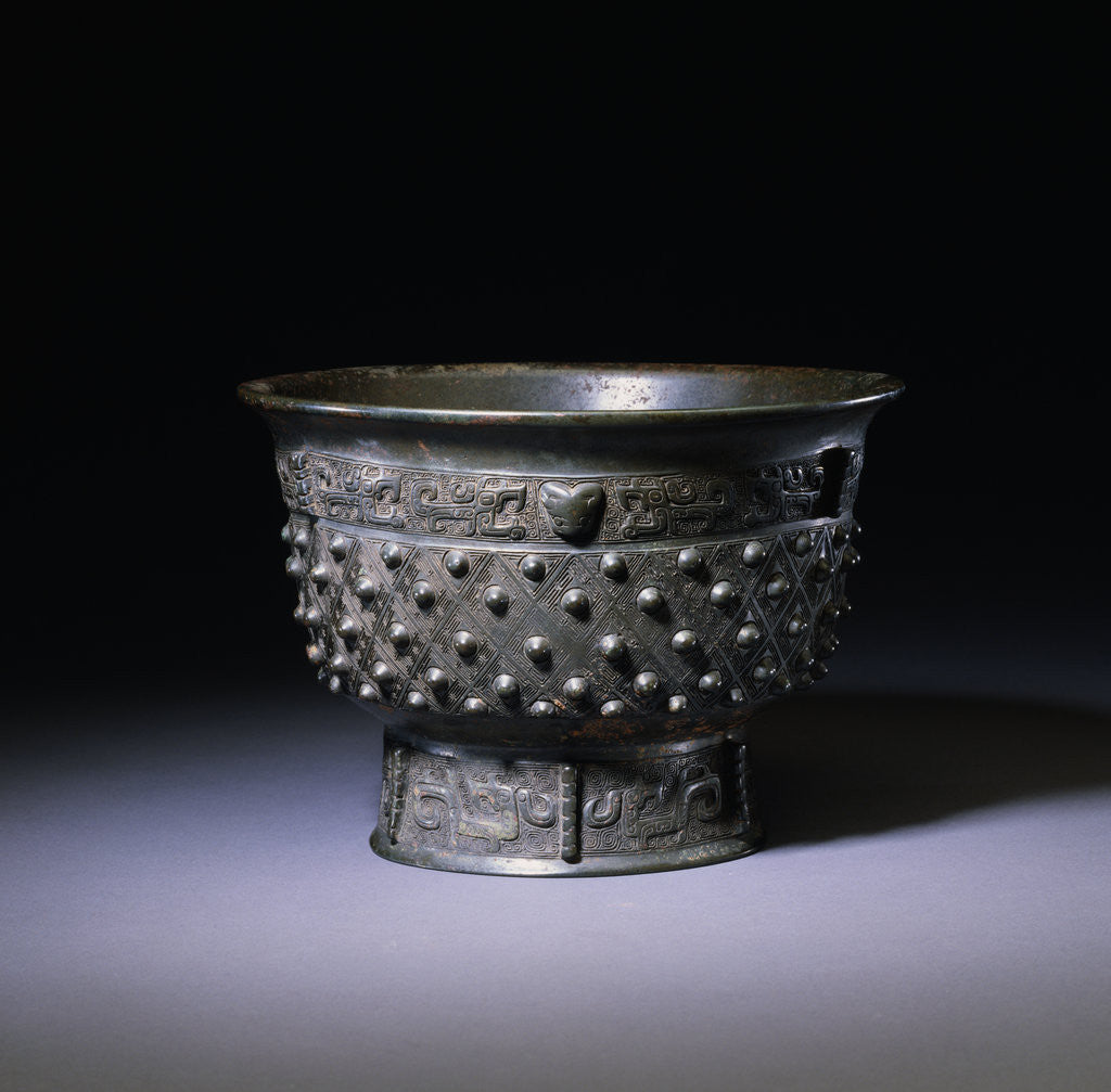 Detail of A Bowl-Shaped Bronze Vessel, Yu. Shang Dynasty by Corbis