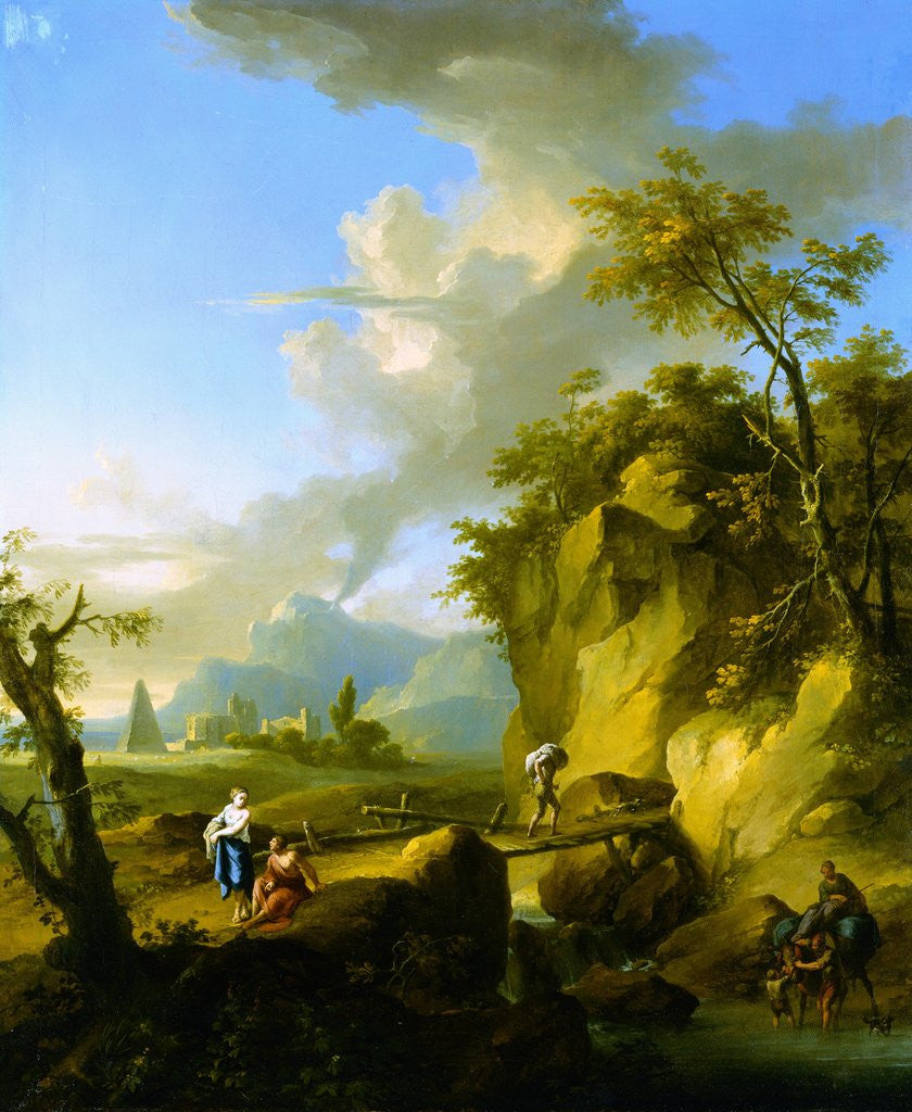 Detail of A Mountainous River Landscape with Figures by Franz de Paula Ferg