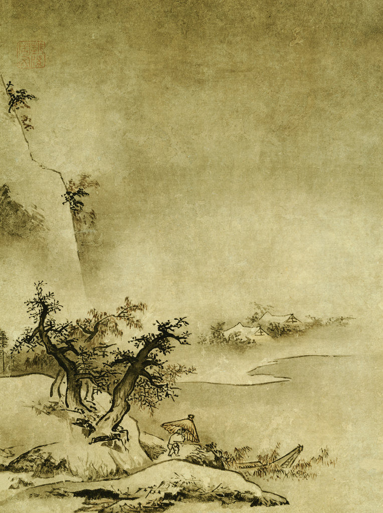 Detail of Landscape in Rain Attributed to Gakuo by Corbis