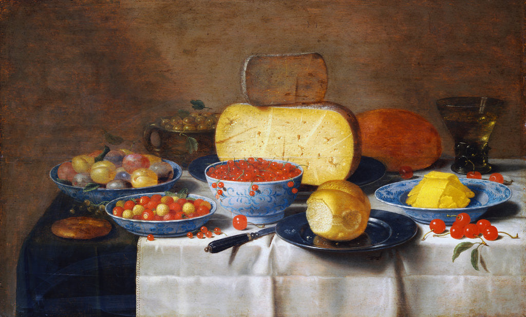 Detail of Still Life with Fruit, Bread and Cheese by Floris van Schooten