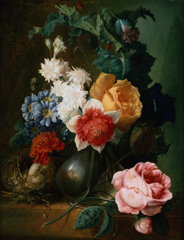 Detail of Flowers in a Vase with a Bird's Nest by Jan van Os