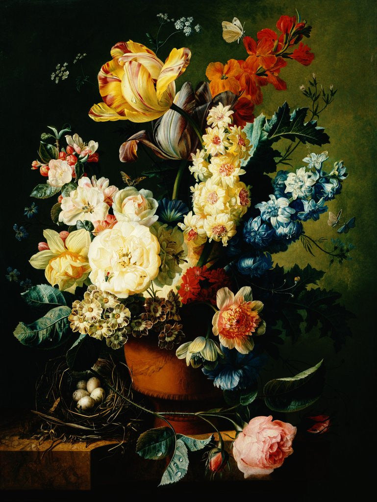 Detail of A Still Life of Roses, Tulips, Hyacinths and Wall Flowers by Paul Theodor van Brussel