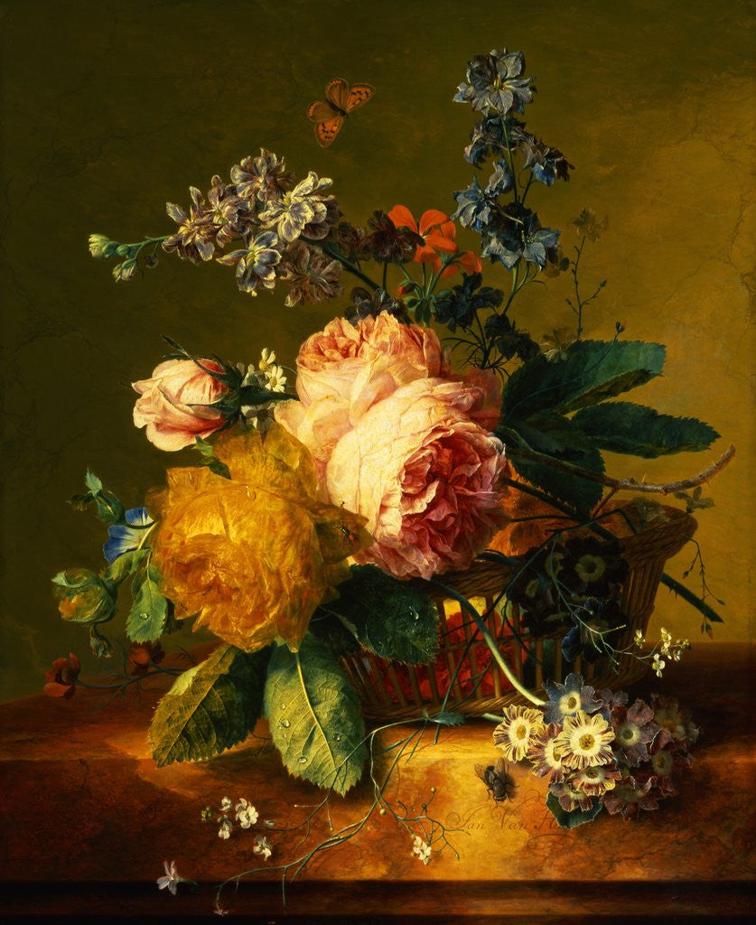 Detail of Still Life with a Bouquet of Roses and Other Flowers by Jan van Huysum