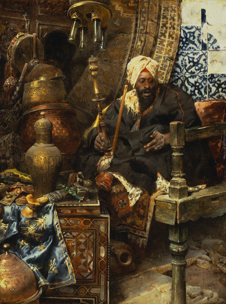 Detail of Seated Arab Smoking a Hookah Pipe by Charles Bargue