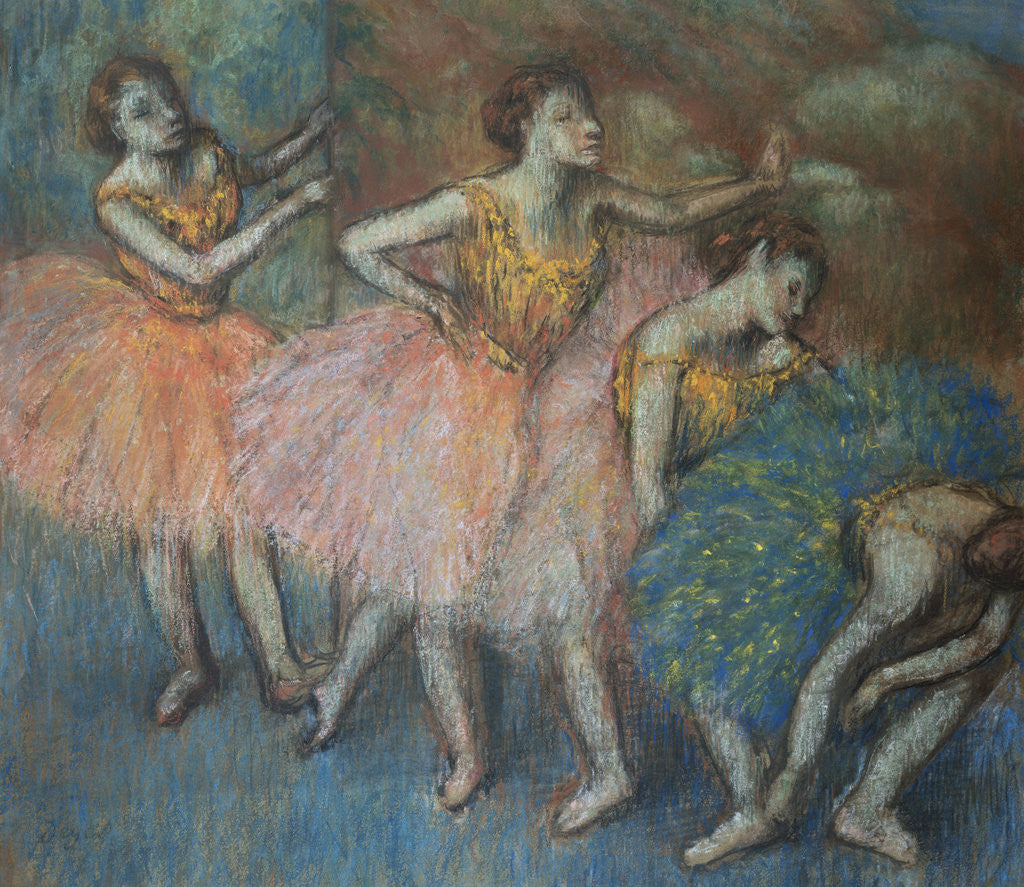 Detail of Green and Yellow Dancers by Edgar Degas