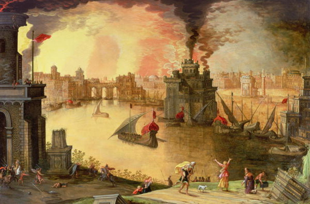 Detail of The Burning of Troy by Louis de Caullery