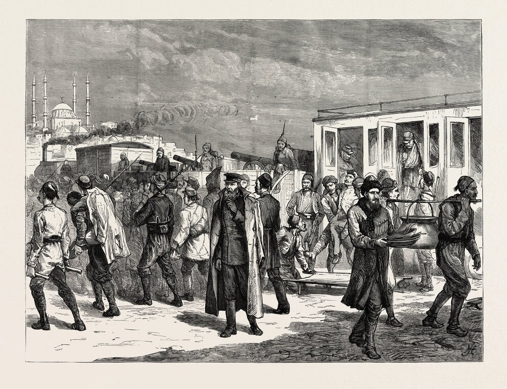 Detail of Russo-Turkish War: with the Turks at Constantinople, Arrival of Russian Prisoners Captured at Elena, 1877 by Anonymous