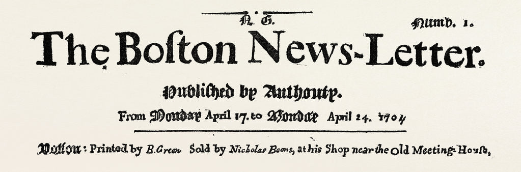 Detail of Facsimile of the Original Headline of the Boston Newsletter by Anonymous