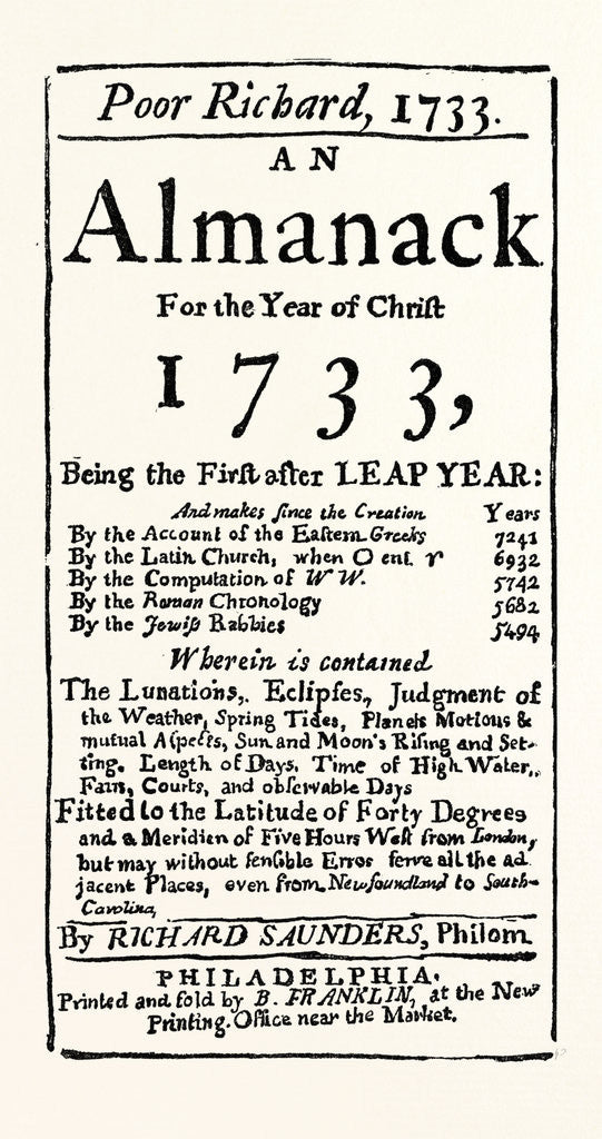 Detail of Facsimile of the Title Page of Poor Richard's Almanack, 1733 by Anonymous