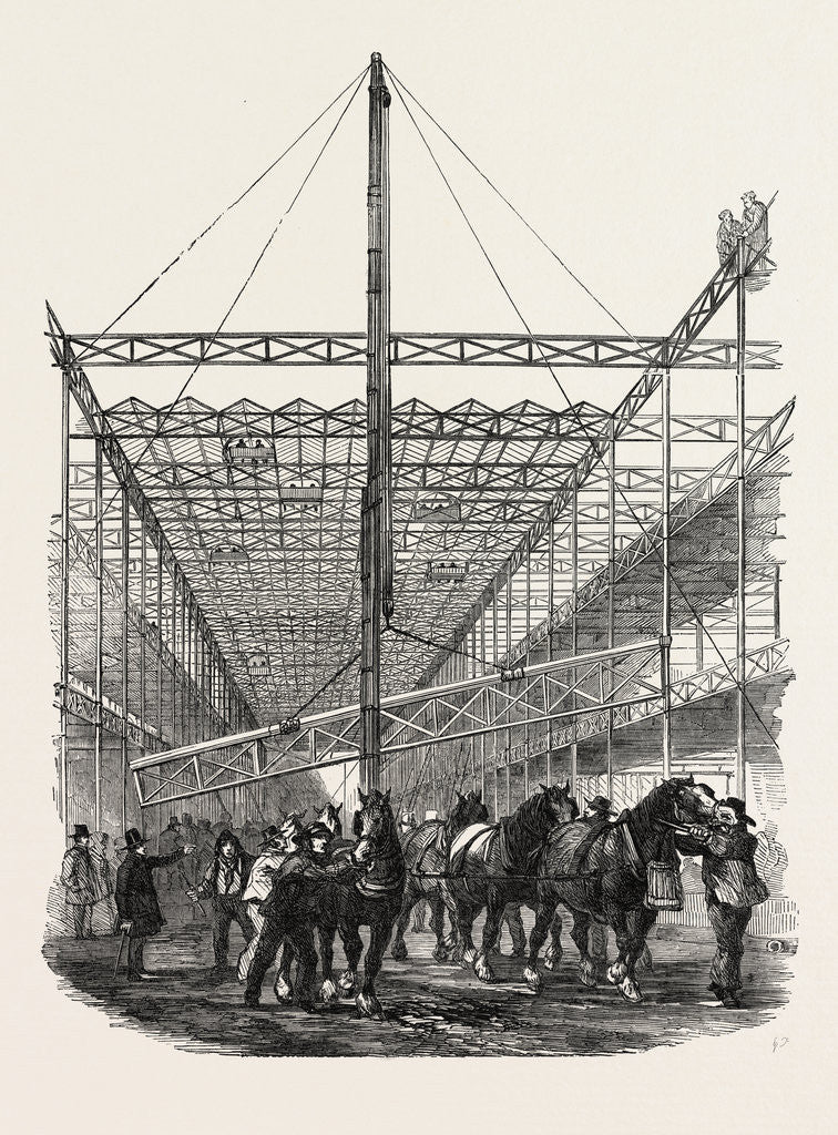 Detail of Raising the Girders of the Central Aisle of the Crystal Palace, the Great Exhibition, London by Anonymous