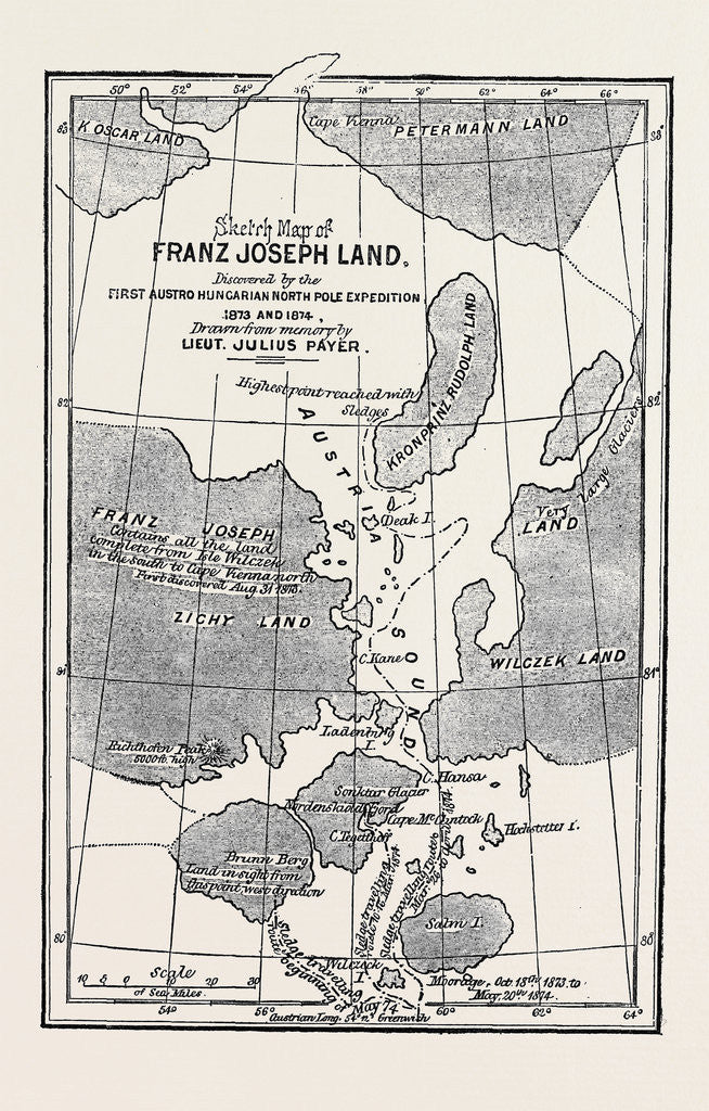 Detail of The Austrian Polar Expedition, Map of Franz Joseph Land, Discovered by Messrs. Payer and Weyprecht by Anonymous