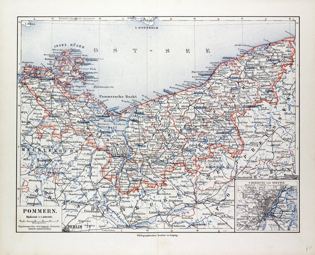 Detail of Map of Pommern Mecklenburg-Vorpommern (Germany) and North West Poland 1899 by Anonymous