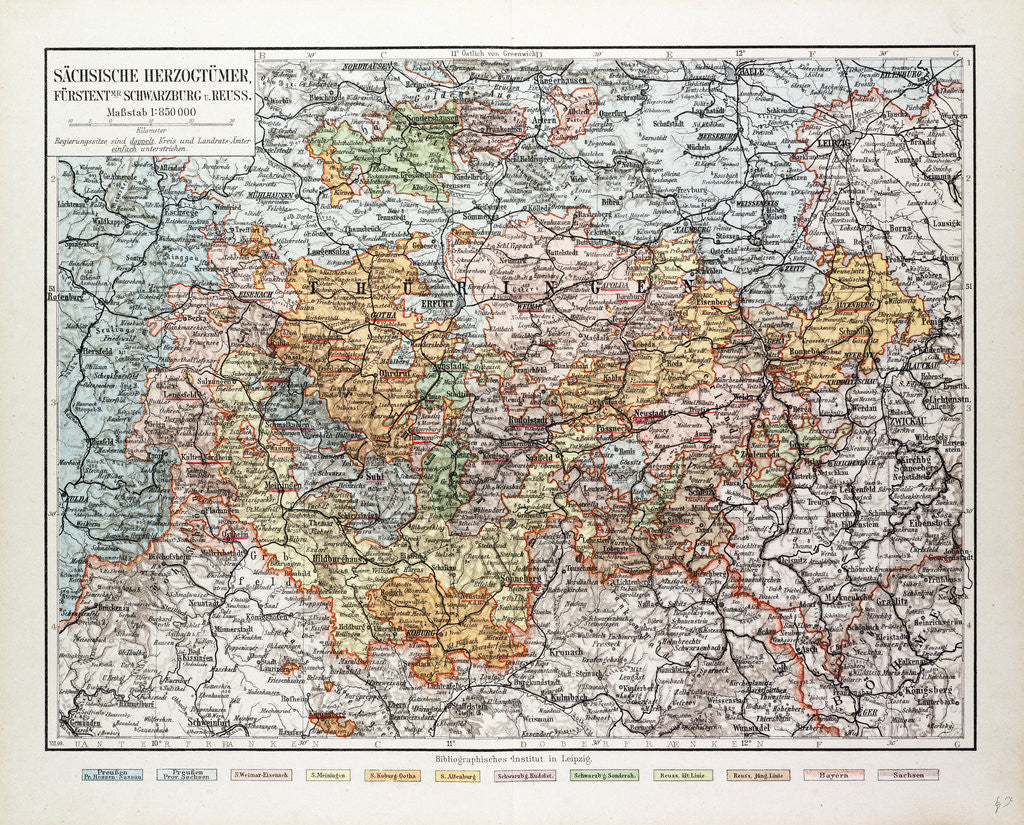 Detail of Map of Thüringen Germany 1899 by Anonymous