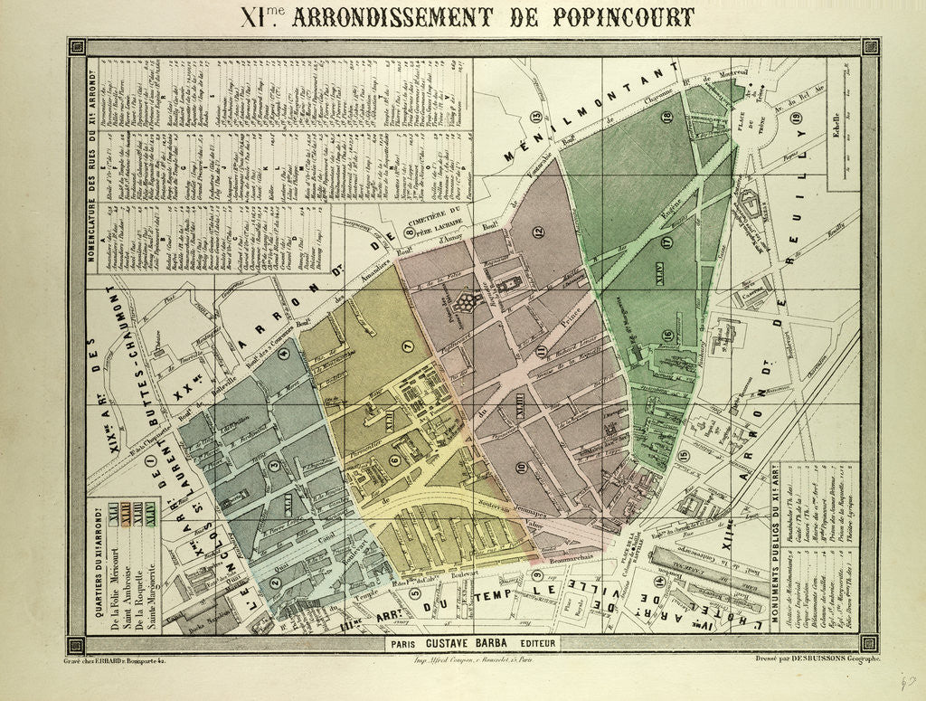 Detail of Map of the 11th Arrondissement De Popincourt Paris France by Anonymous