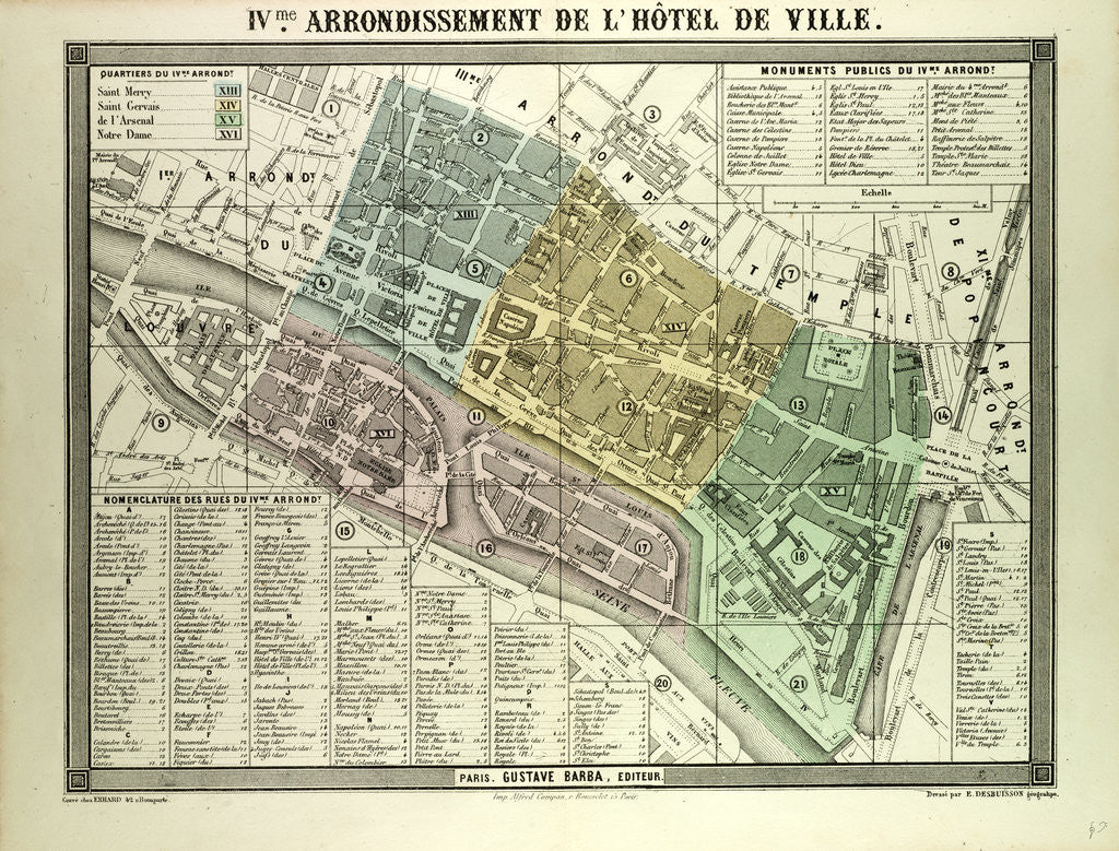 Detail of Map of the 4th Arrondissement De L'Hôtel De Ville Paris France by Anonymous