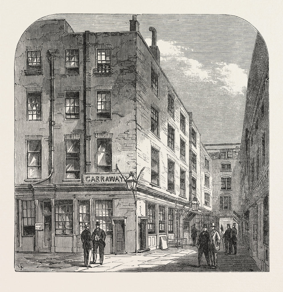 Detail of Garraway's Coffee House, Change Alley, London, 1866. Tea Was First Sold Here in England. Garraway's Was the Headquarters of the South Sea Bubble by Anonymous