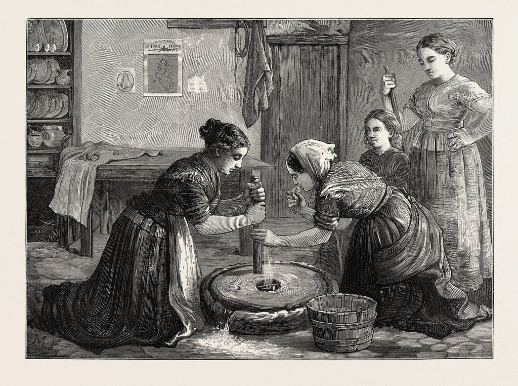 Detail of Women Grinding Corn in Ireland, 1874 by Anonymous