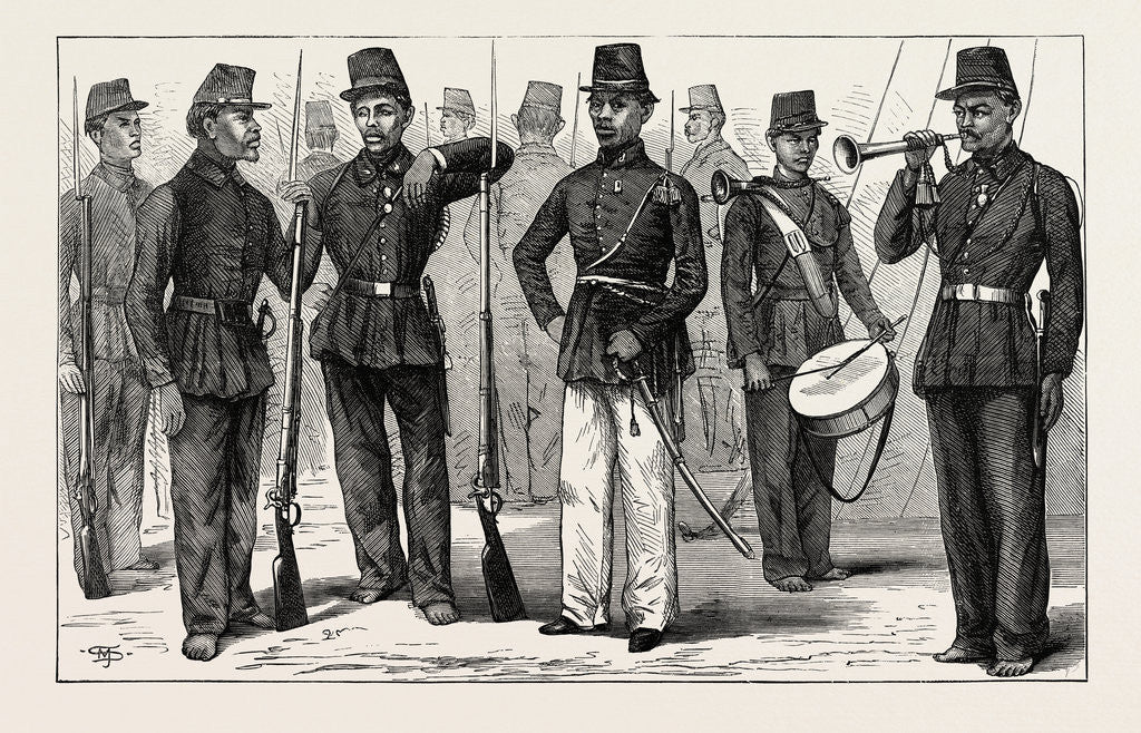 Detail of The Dutch War in Sumatra: Malay Soldiers Under the Dutch at Sumatra, 1873 by Anonymous