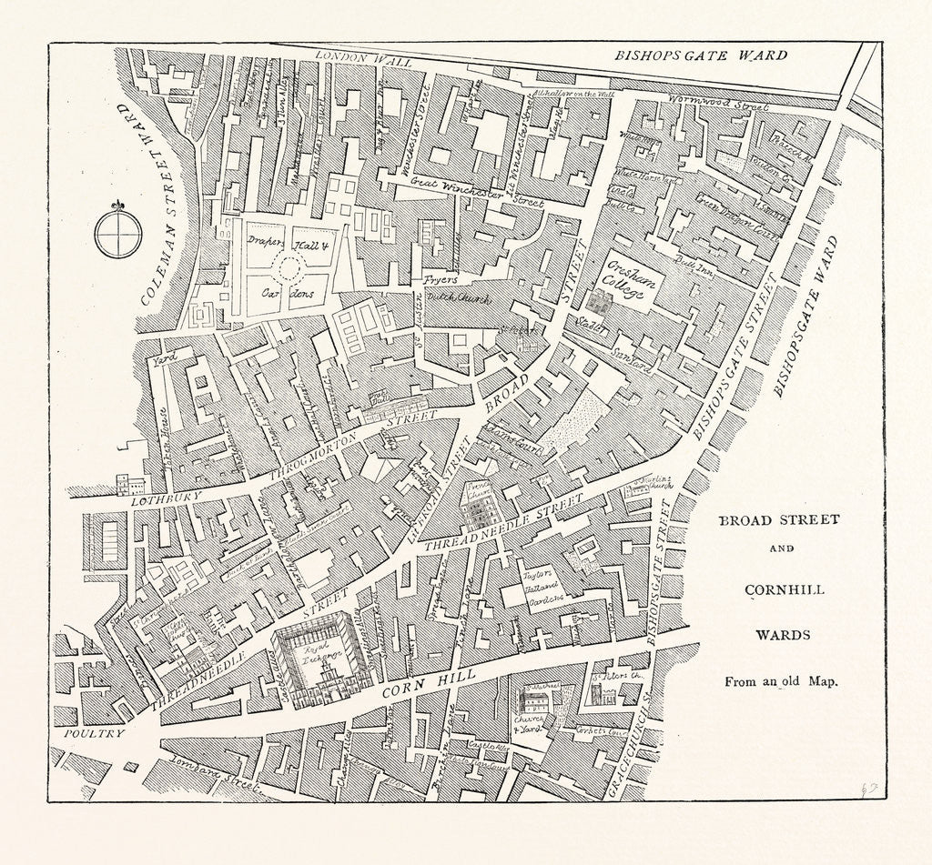 Detail of Broad Street and Cornhill Wards from a Map of 1750 London by Anonymous