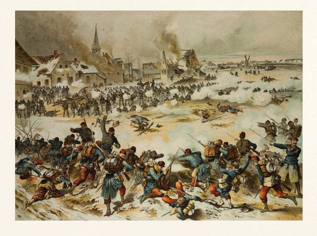 Detail of From the Battle Near Bapaume on the 3rd of January, 1871; Together the 8th Hunter Battalion, the 33rd and 69nth Drive the French Out of Villoy by Anonymous