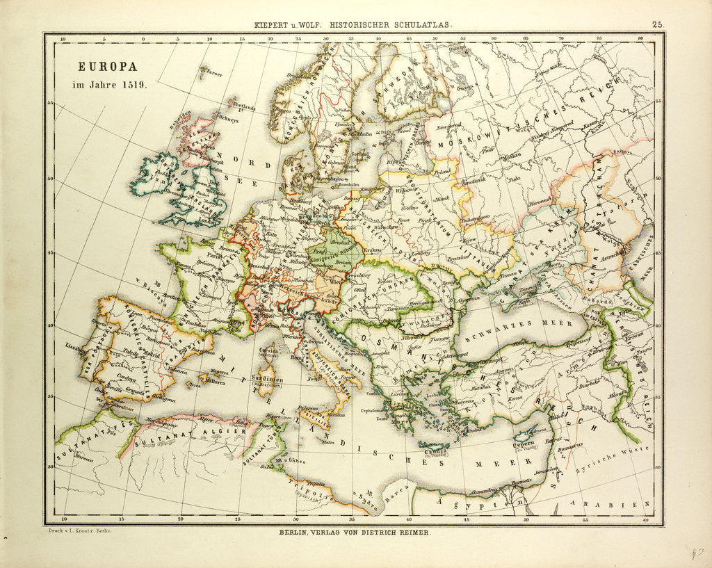 Detail of Map of Europe in 1519 by Anonymous