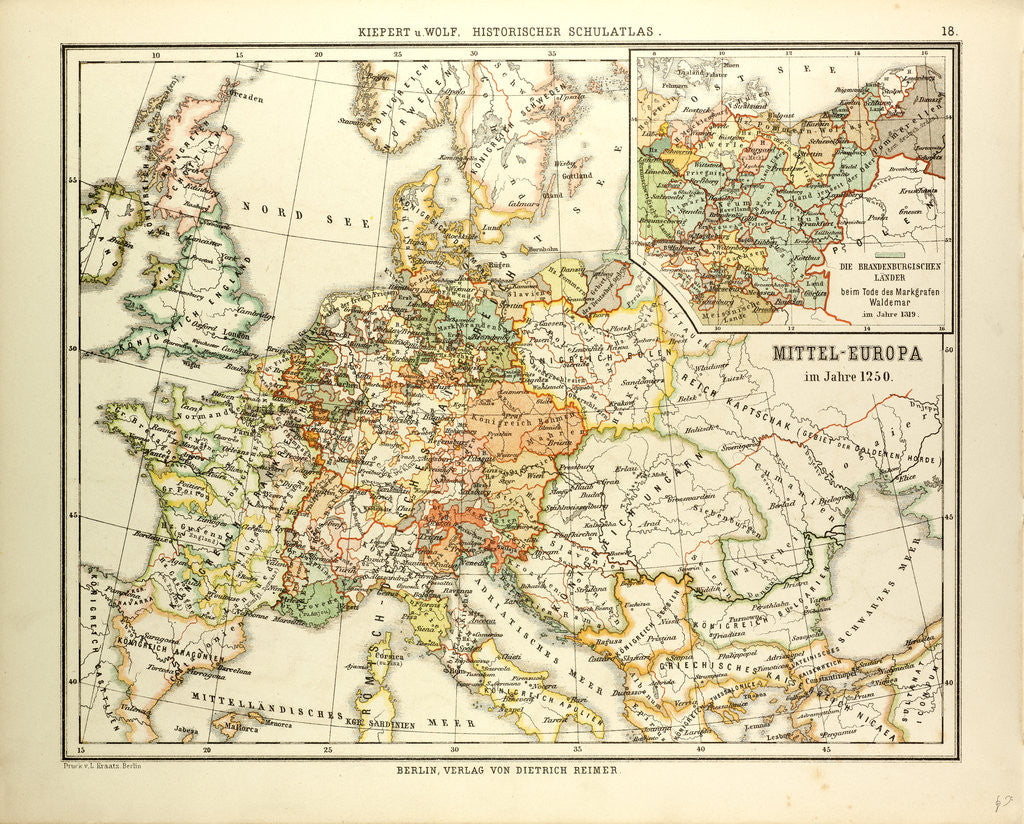 Detail of Map of Central Europe in 1250 by Anonymous