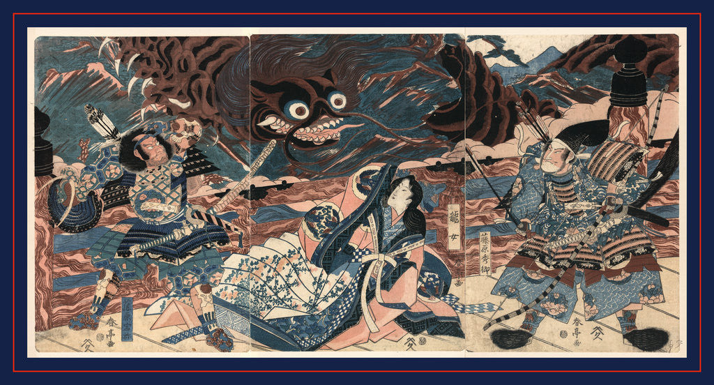 Detail of Fujiwara no hidesato no mukade taiji, The warrior Fujiwara Hidesato battling the giant centipede by Katsukawa Shuntei